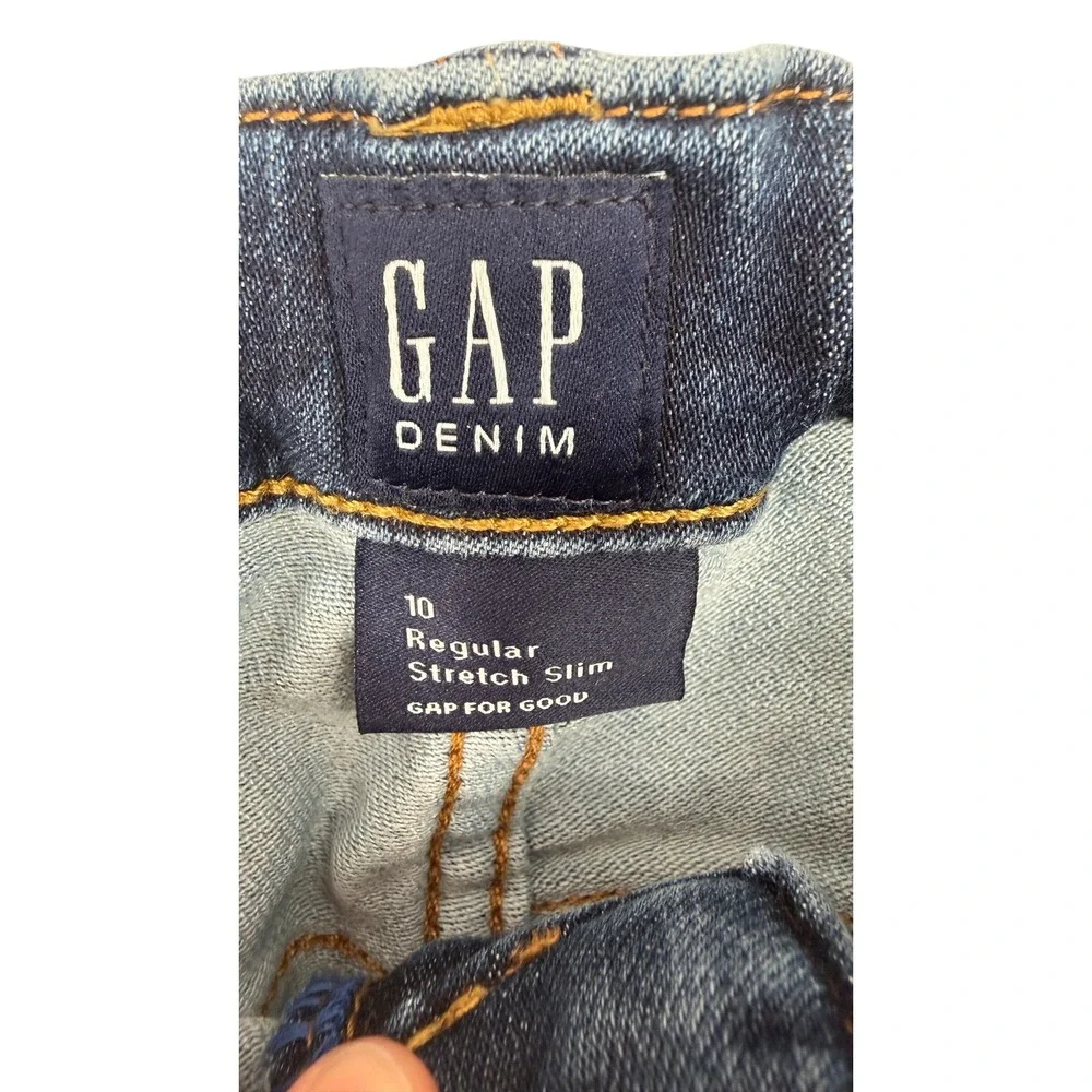 Gap Kids Boys Regular Stretch Slim Jeans Dark Wash Blue Size 10 Adjustable Waist